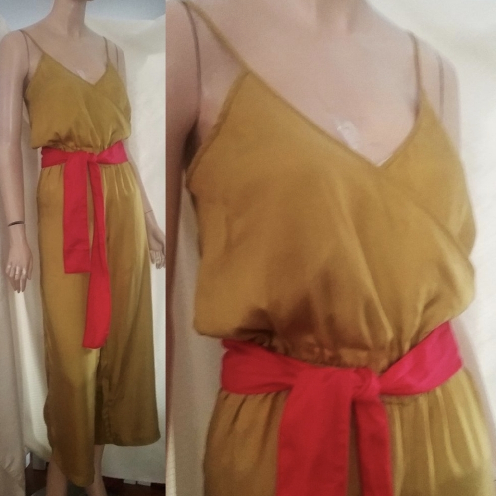 Lou & Grey Chartreuse Belted Wrap Jumpsuit XS
